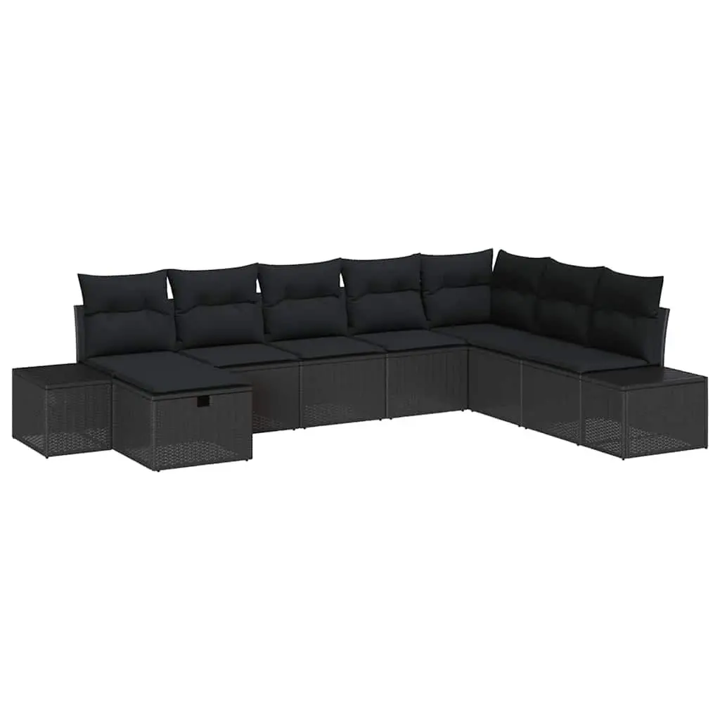 Modular Rattan Garden Sofa Set 8 Pieces Black with Cushions
