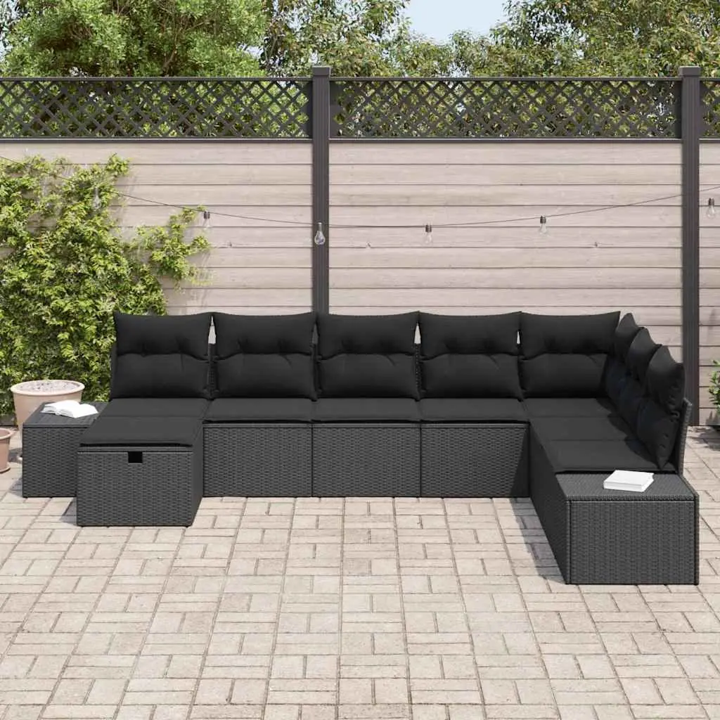 Modular Rattan Garden Sofa Set 8 Pieces Black with Cushions