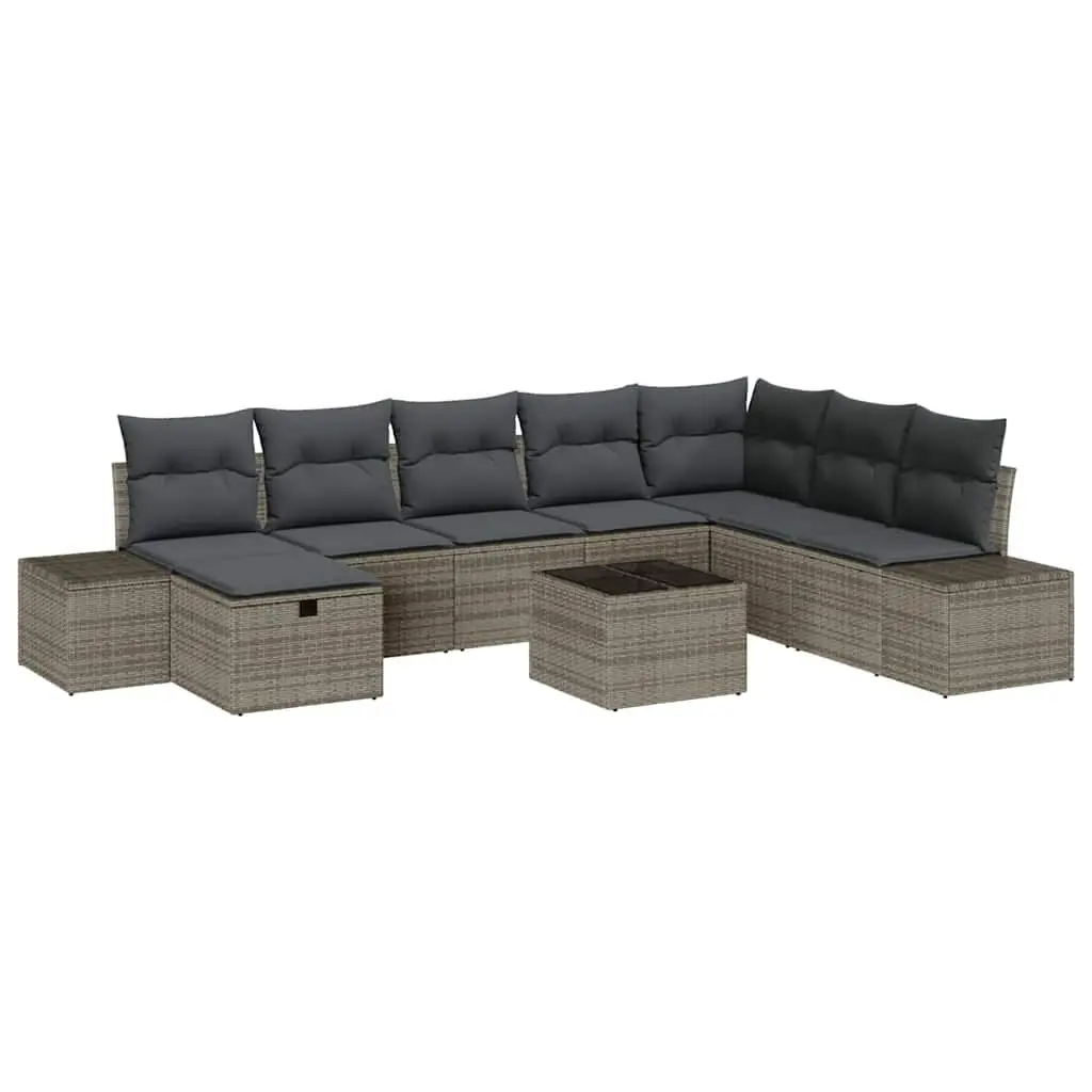 Modular Garden Sofa Set 9 Pcs Grey Poly Rattan with Cushions