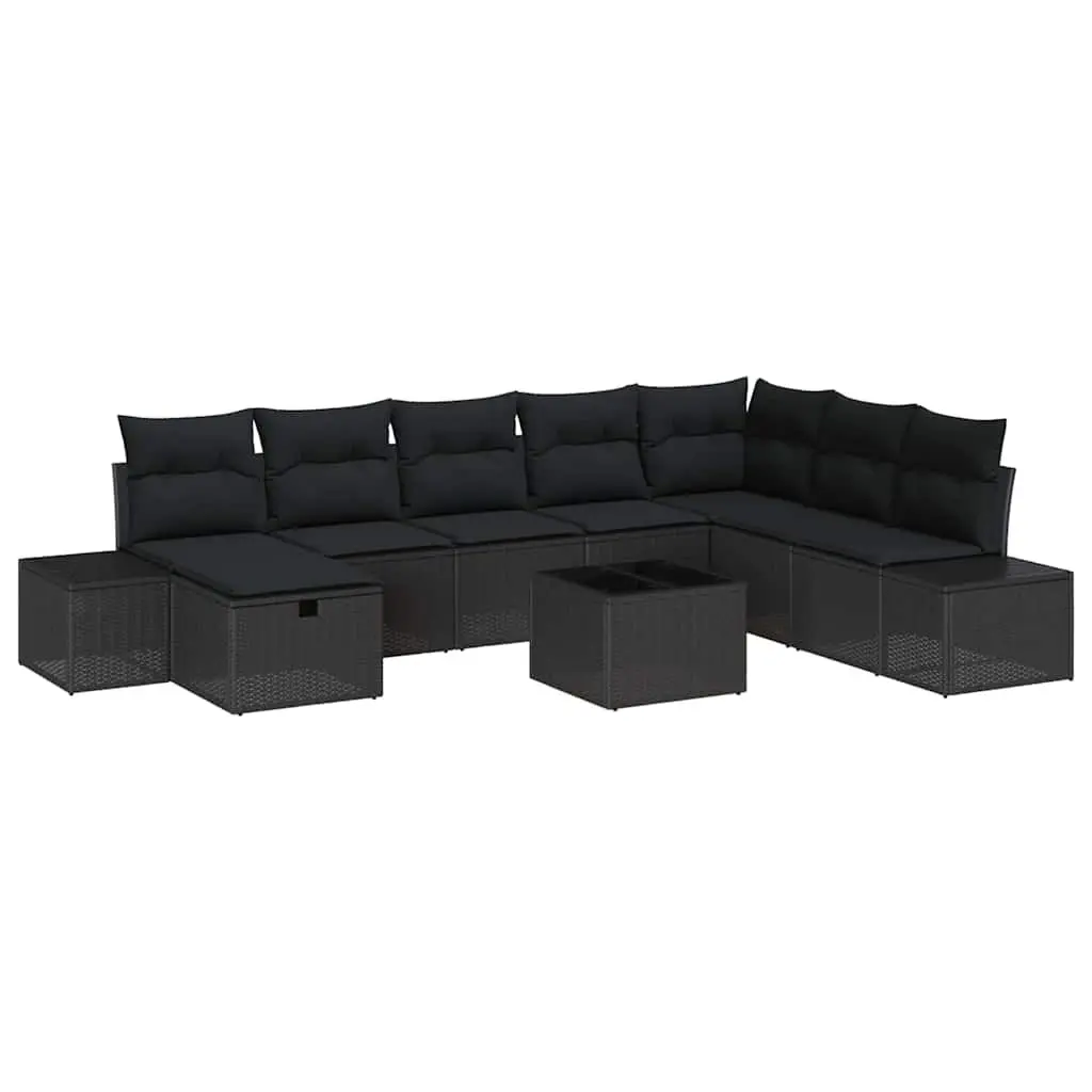 Outdoor Garden Sofa Set Modular Poly Rattan Black Lounge Seating with Cushions