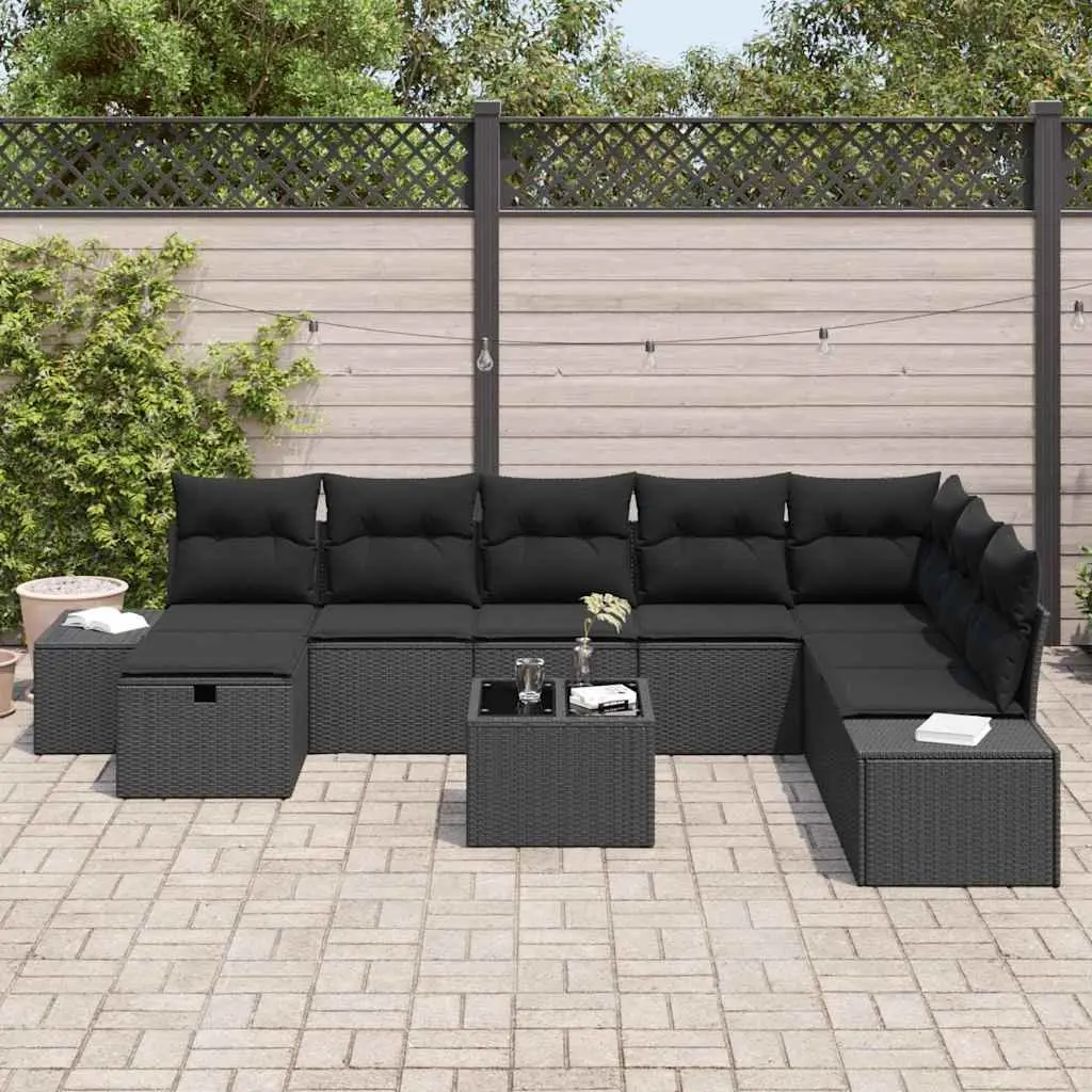 Outdoor Garden Sofa Set Modular Poly Rattan Black Lounge Seating with Cushions