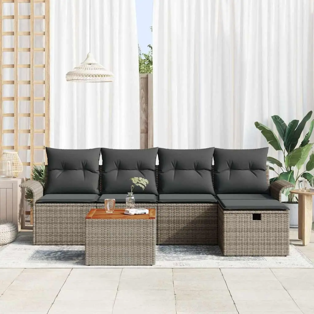 Outdoor Garden Sofa Set Poly Rattan 6 Pieces Grey with Cushions