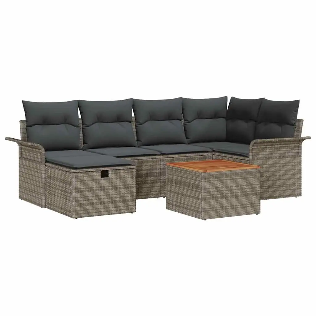 Outdoor Furniture Sofa Set 7 Piece Modular Grey Poly Rattan with Cushions and Storage