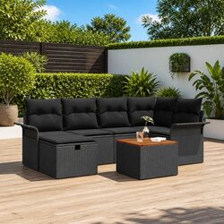 Outdoor Garden Sofa Set 7 Piece Modular Patio Seating Black Poly Rattan with