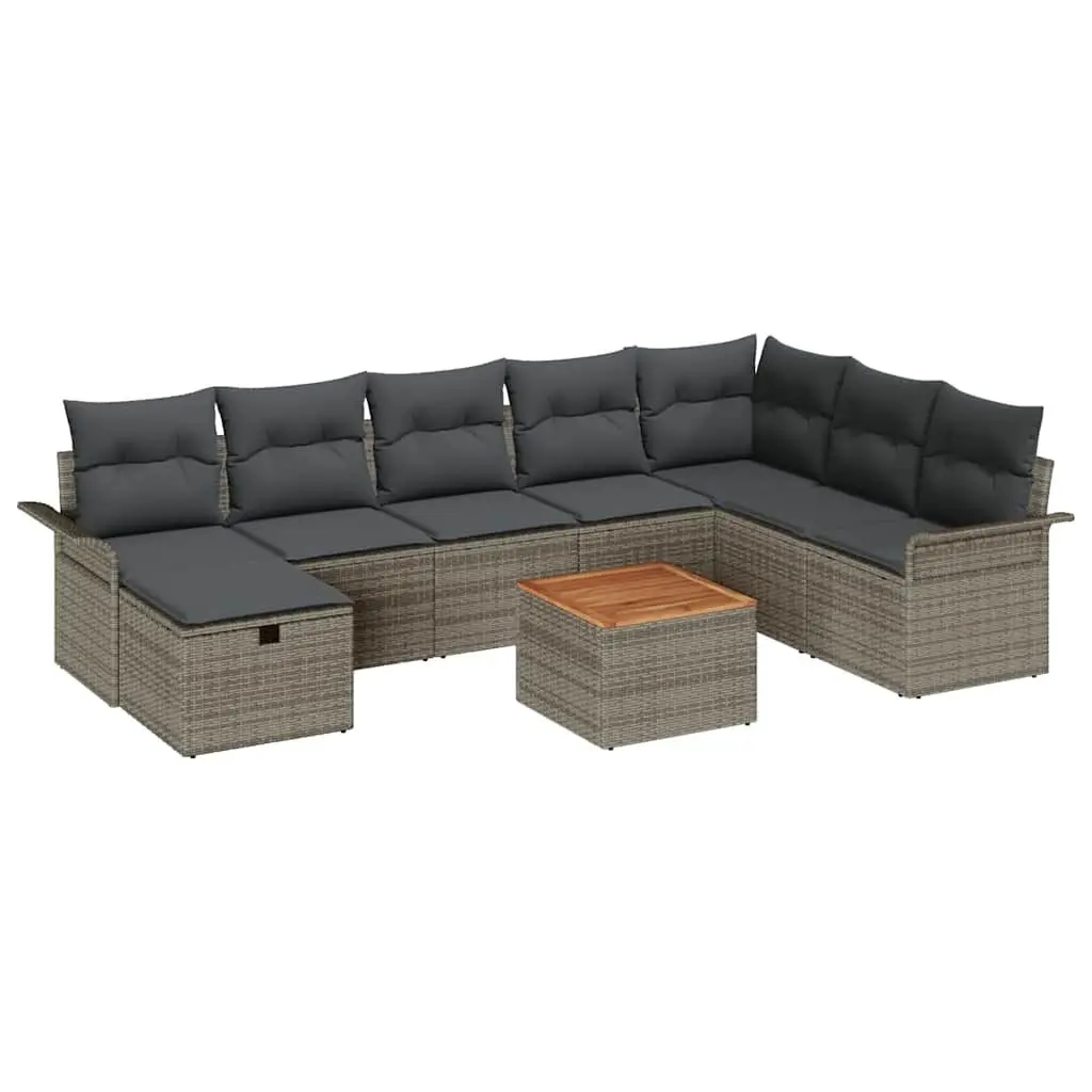 Garden Sofa Set 9 Pcs Outdoor Furniture Grey Poly Rattan Modular Lounge Patio