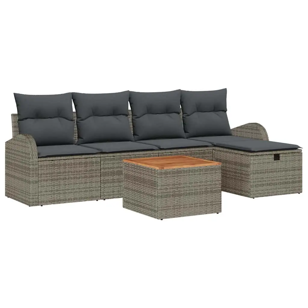 Outdoor Garden Sofa Set 6 Piece Modular Patio Furniture Grey Poly Rattan with