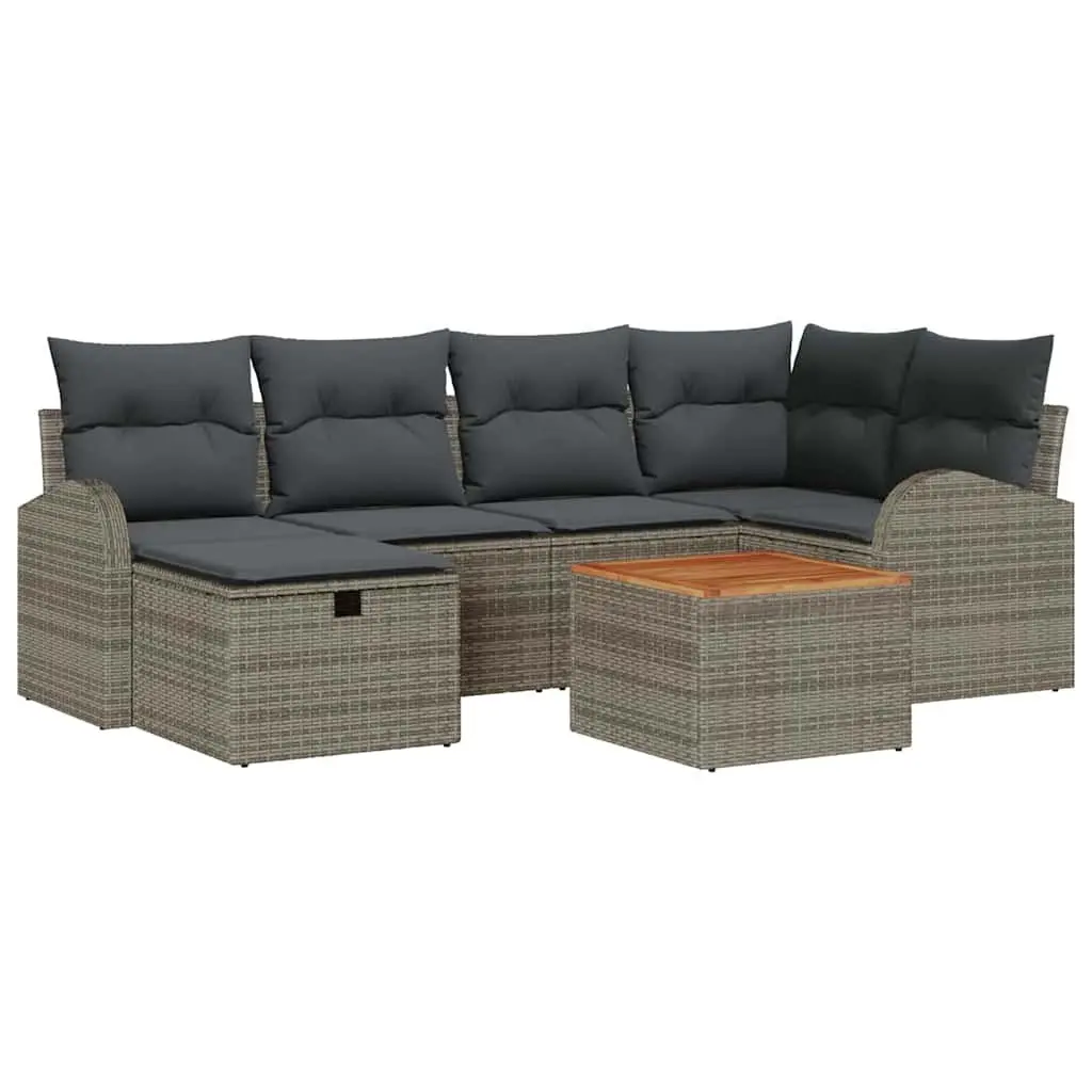 Outdoor Garden Sofa Set 7 pcs Grey Poly Rattan Modular Lounge with Cushions