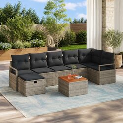 Garden Sofa Set 8 Pieces Grey Poly Rattan Outdoor Patio Furniture with Cushions