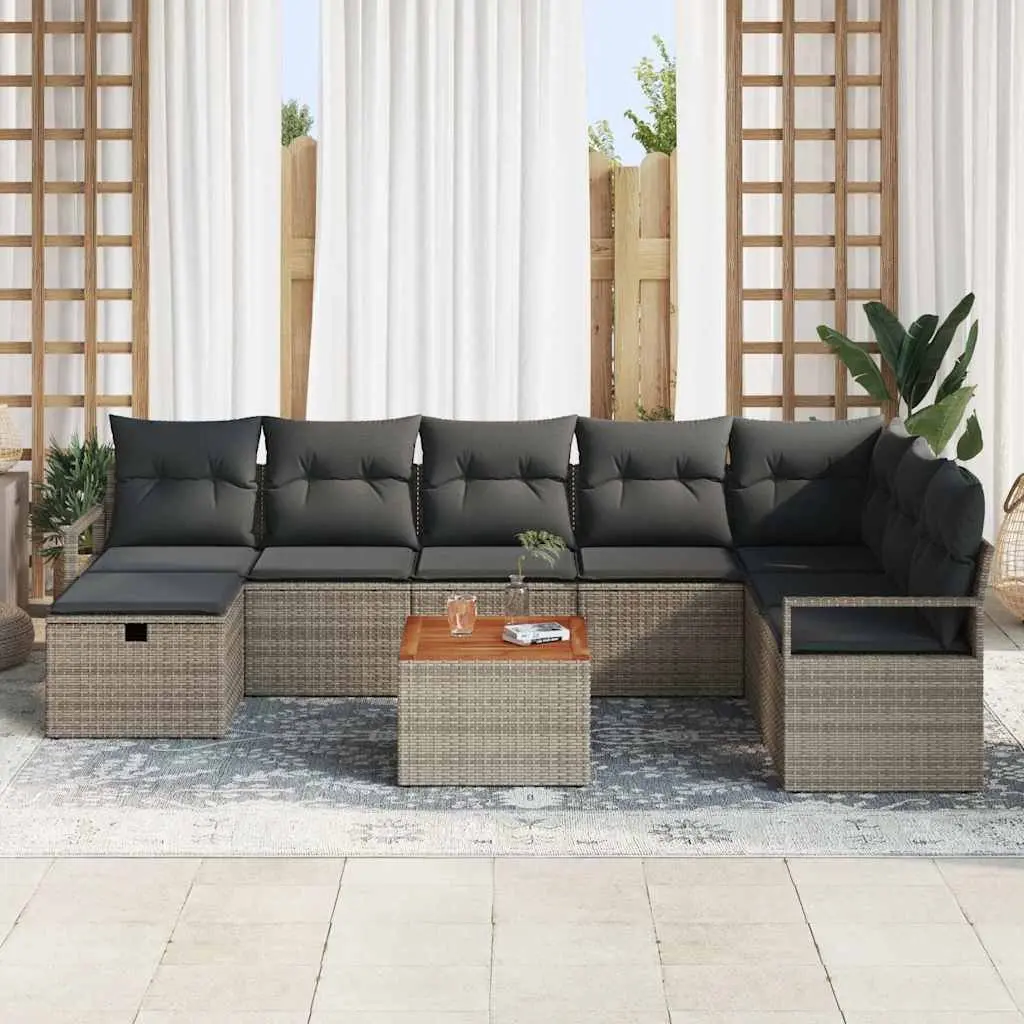 Outdoor Garden Sofa Set 9 Piece Grey Poly Rattan with Cushions Patio Furniture
