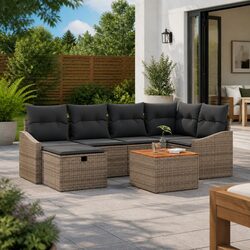Outdoor Garden Sofa Set 7 Pieces Grey Poly Rattan Modular Patio Furniture with