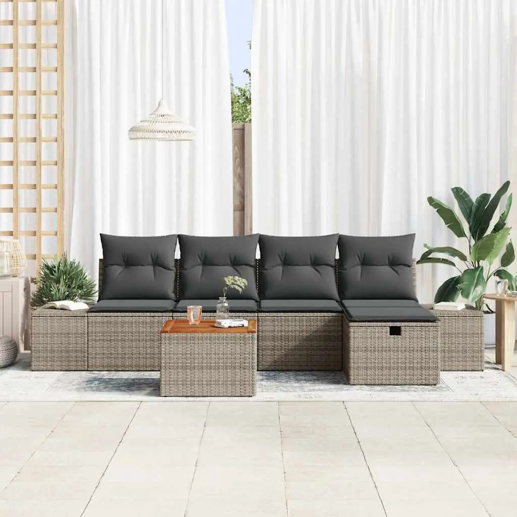 Garden Sofa Set 6 pcs Outdoor Furniture Grey Poly Rattan Modular Patio Seating