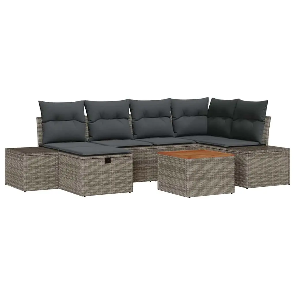 7 Piece Outdoor Garden Sofa Set Grey Poly Rattan with Cushions