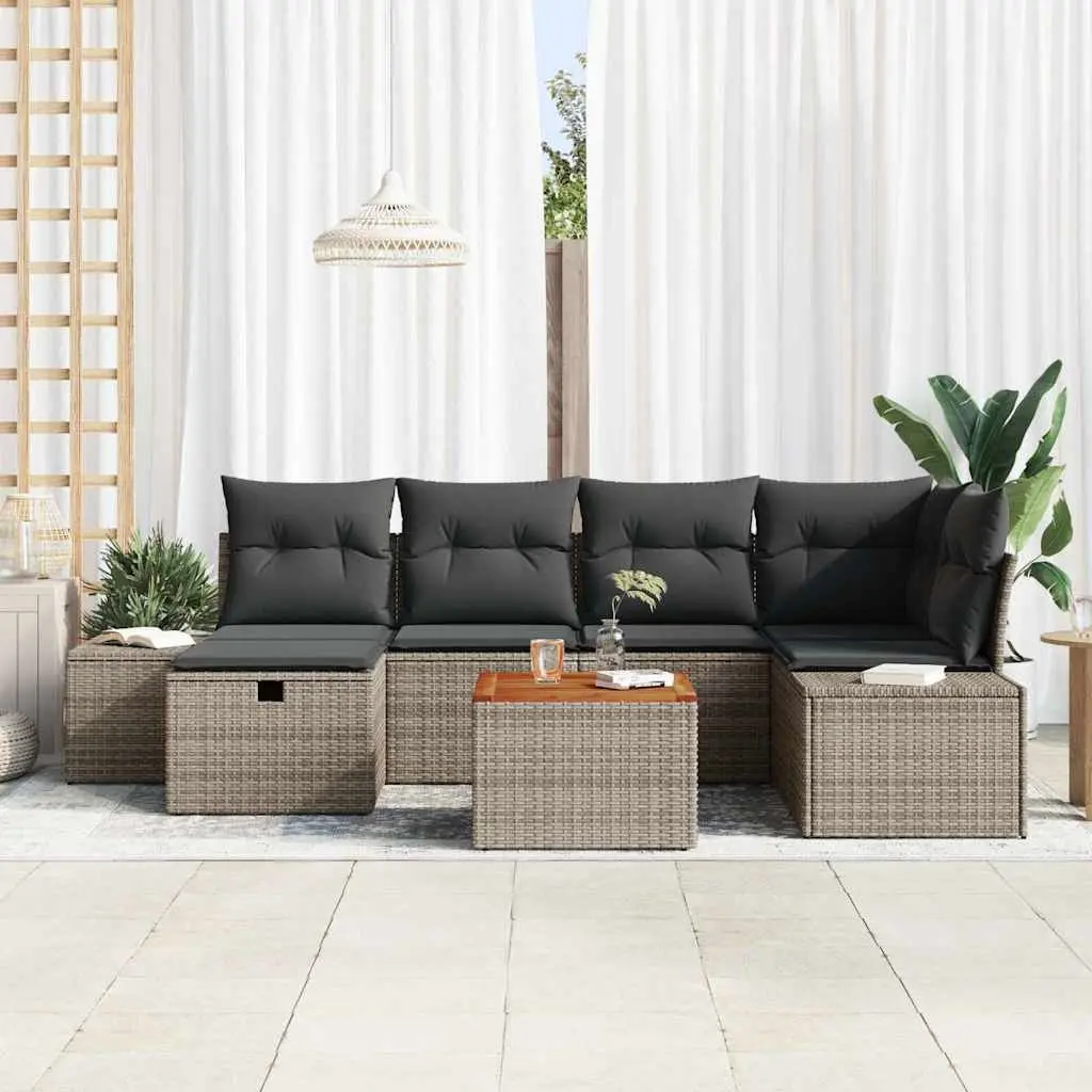 7 Piece Outdoor Garden Sofa Set Grey Poly Rattan with Cushions