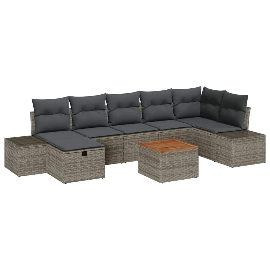 Outdoor Garden Sofa Set 8 Piece Modular Lounge Furniture Grey Poly Rattan with