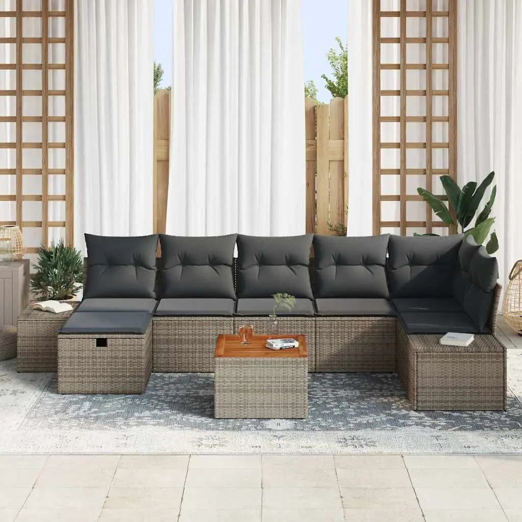Outdoor Garden Sofa Set 8 Piece Modular Lounge Furniture Grey Poly Rattan with