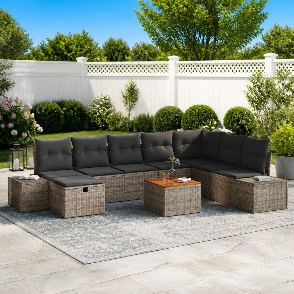 Outdoor Garden Sofa Set 9 pcs Modular Poly Rattan Corner Lounge with Cushions