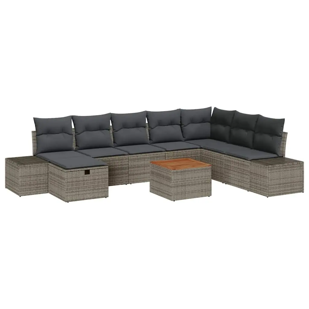 Outdoor Garden Sofa Set 9 pcs Modular Poly Rattan Corner Lounge with Cushions