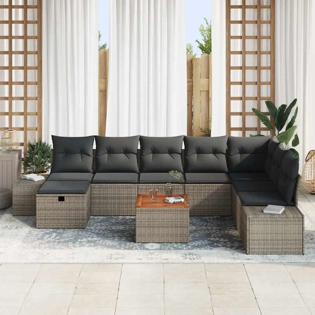 Outdoor Garden Sofa Set 9 pcs Modular Poly Rattan Corner Lounge with Cushions