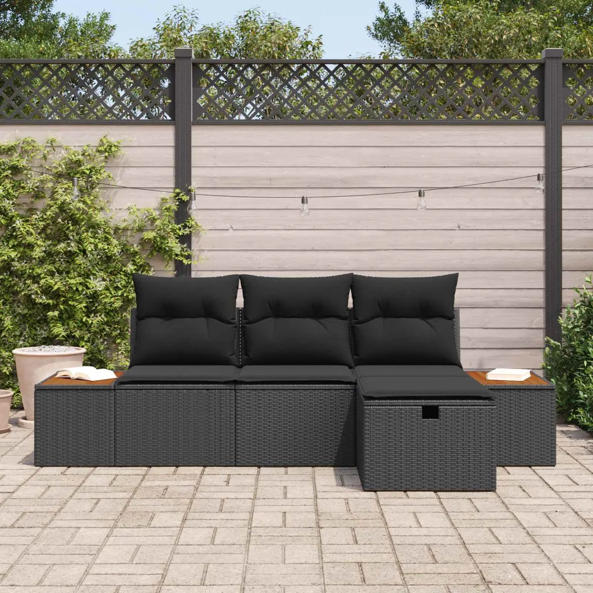 Outdoor Garden Sofa Set 4 pcs Modular Seating Black Poly Rattan Lounge Furniture