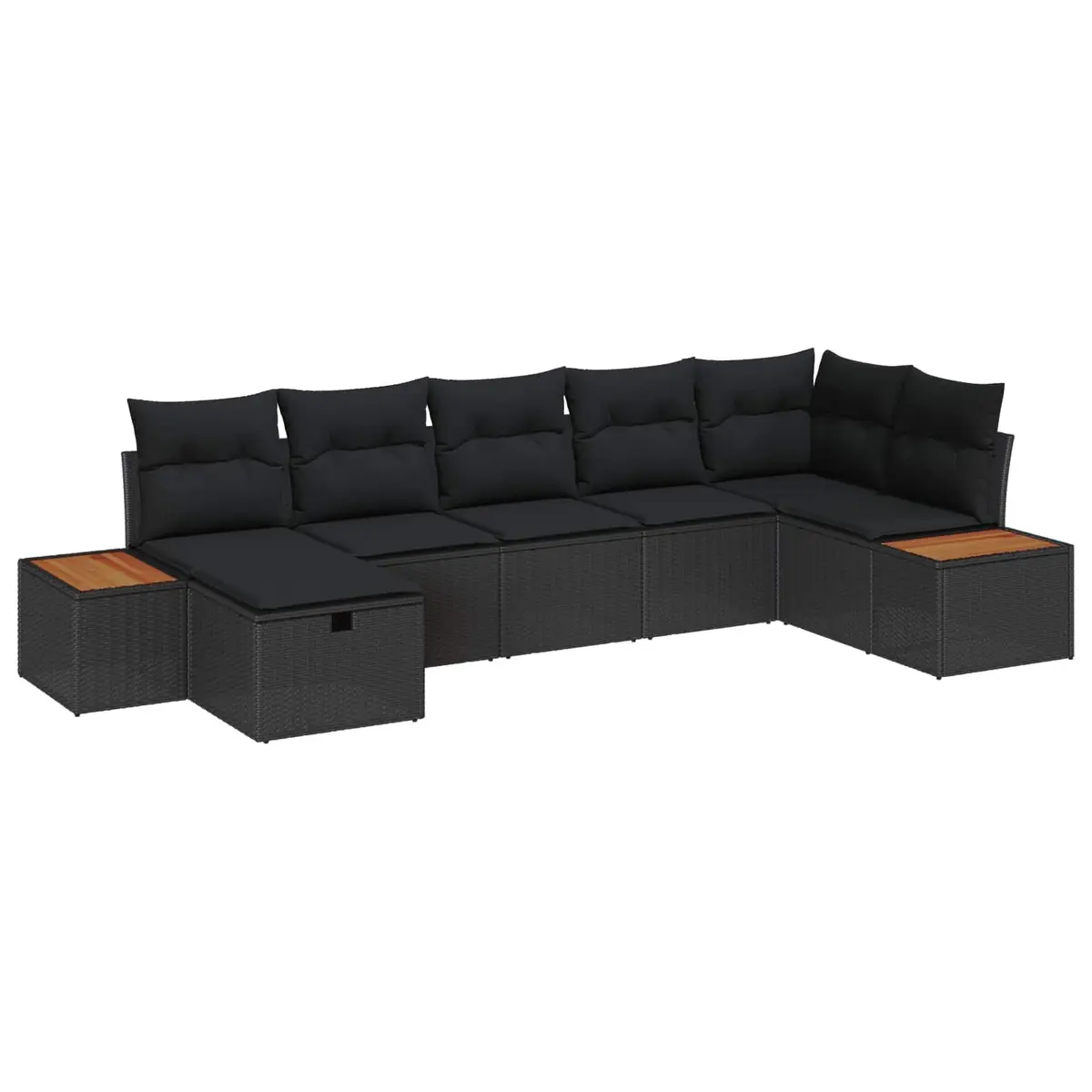 7 Piece Outdoor Garden Sofa Set Modular Poly Rattan Black with Cushions