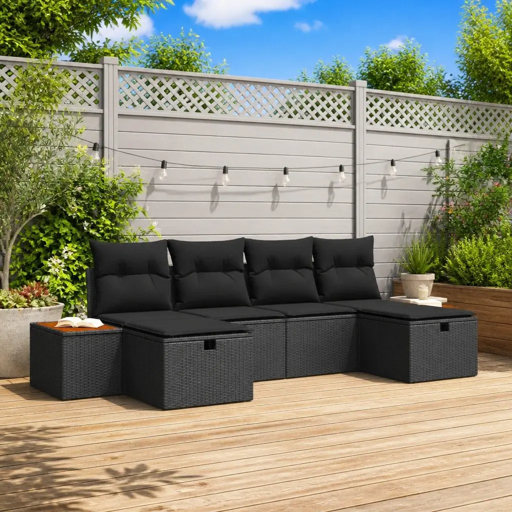Modular Garden Sofa Set Poly Rattan 6 Piece Outdoor Lounge Furniture Black