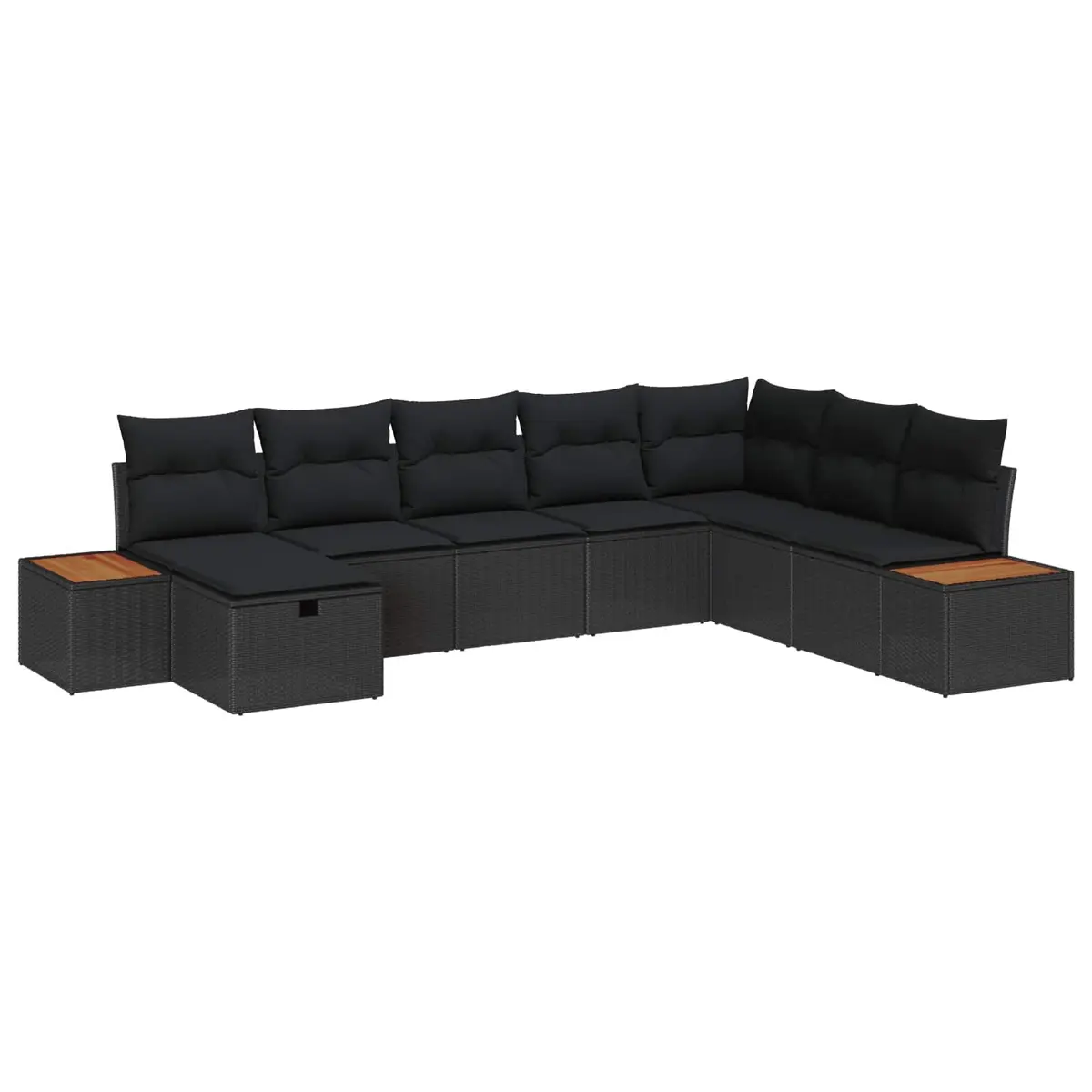 Modular Garden Sofa Set Black Poly Rattan Outdoor Seating with Cushion Storage