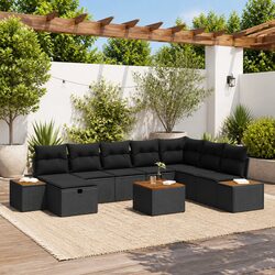 Outdoor Garden Sofa Set Modular Poly Rattan 9 Pieces Black Lounge Seating