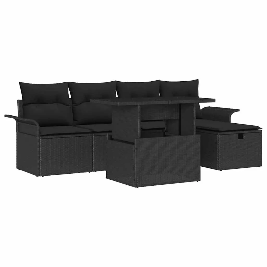 Modular Garden Sofa Set 6 pcs Black Poly Rattan Outdoor Furniture Patio Seating