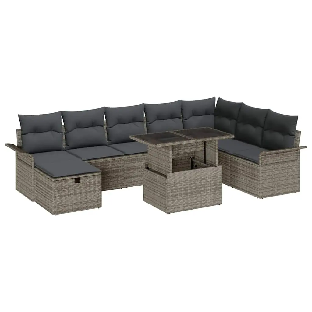 Garden Sofa Set 9 Pieces Outdoor Patio Furniture Grey Poly Rattan Modular