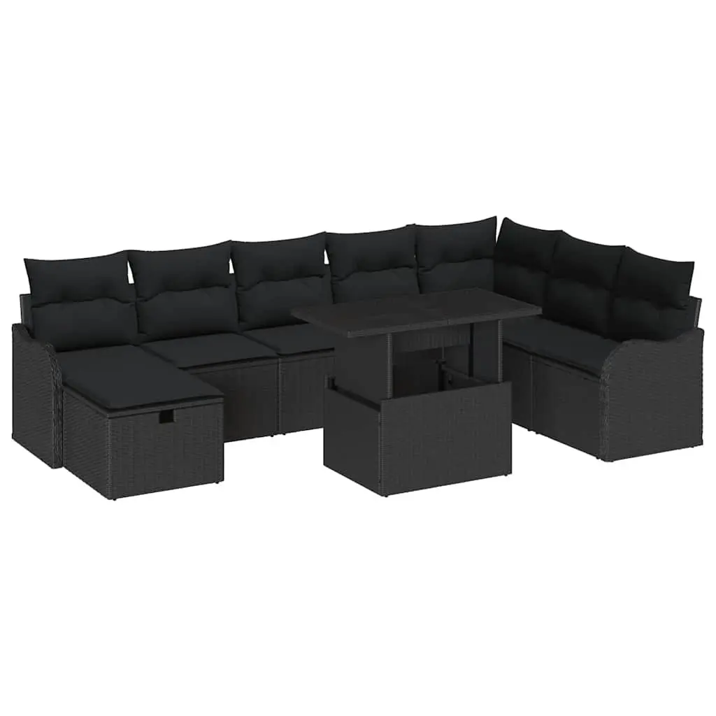 Modular Garden Sofa Set 9 Pieces Black Poly Rattan Outdoor Furniture Patio
