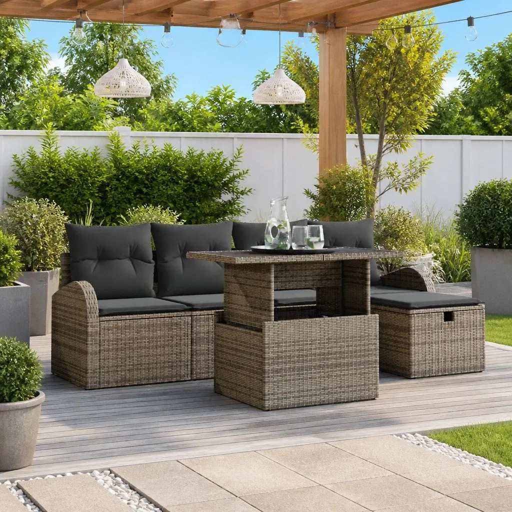 Modular Garden Sofa Set 6 Piece Poly Rattan Grey with Cushions