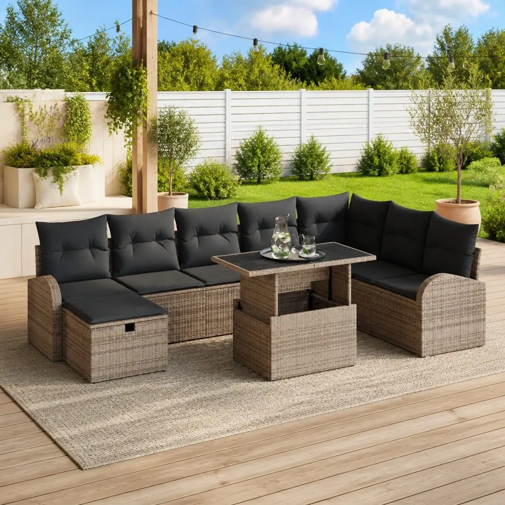 Outdoor Garden Sofa Set 9 Piece Modular Grey Poly Rattan Patio Furniture with