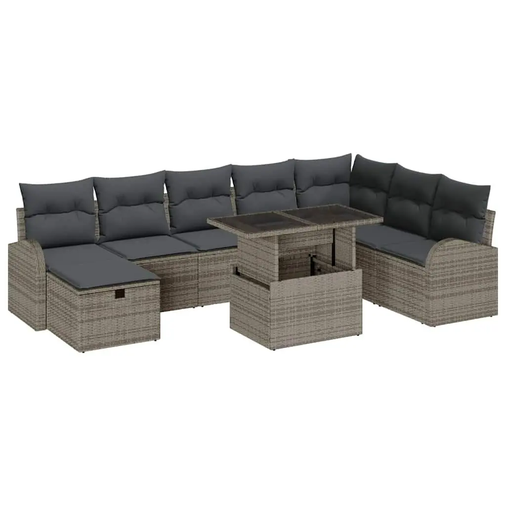 Outdoor Garden Sofa Set 9 Piece Modular Grey Poly Rattan Patio Furniture with