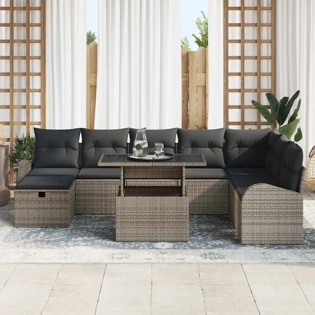 Outdoor Garden Sofa Set 9 Piece Modular Grey Poly Rattan Patio Furniture with