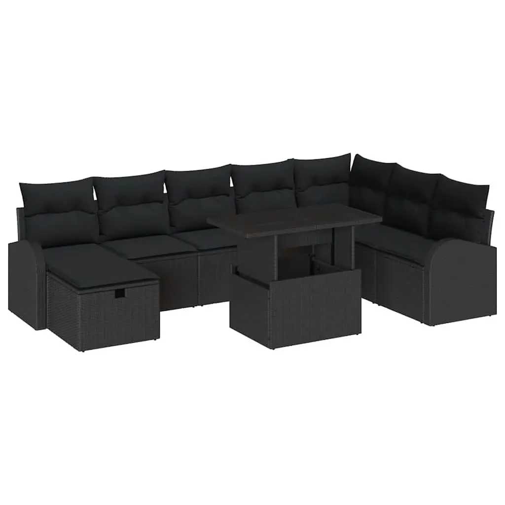 Garden Sofa Set Modular Poly Rattan 9 Piece Outdoor Furniture Black