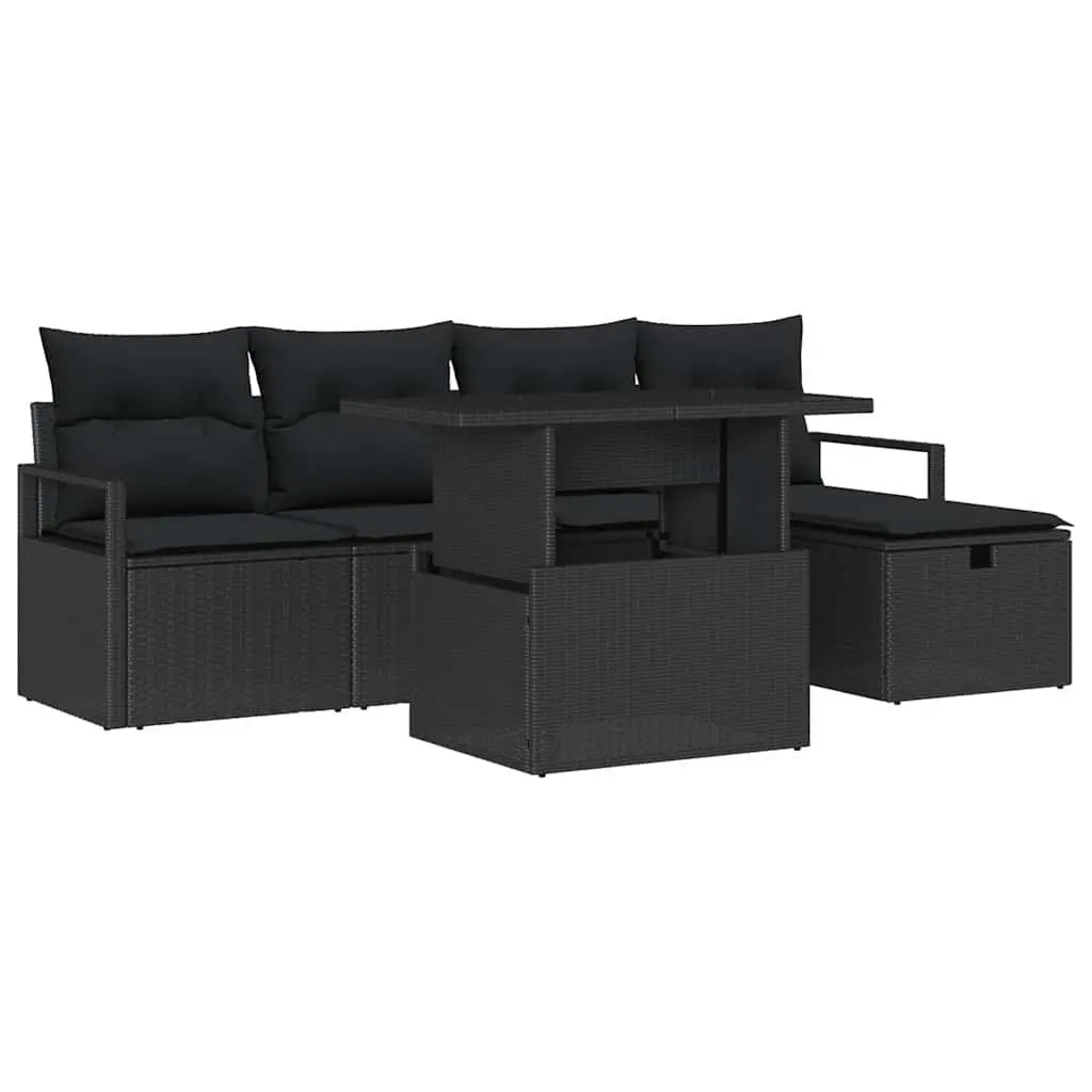 6 Piece Garden Sofa Set Poly Rattan Modular Outdoor Furniture Black