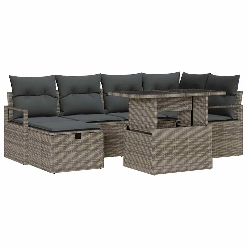 Garden Sofa Set Modular Poly Rattan 7 Piece Grey Outdoor Furniture with Cushions