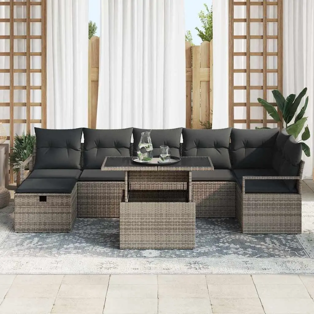Outdoor Garden Sofa Set Modular Lounge Furniture 8 Pcs Grey Poly Rattan