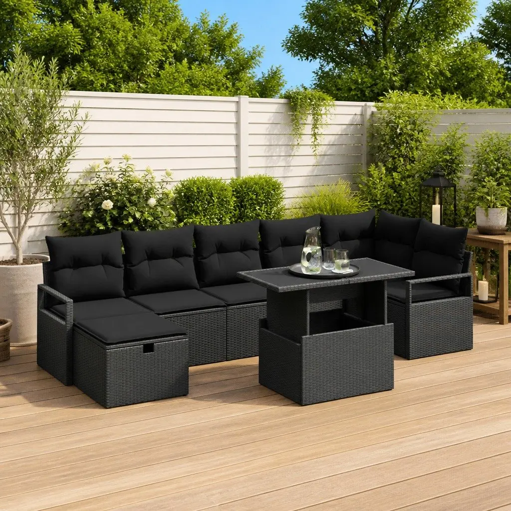 Outdoor Garden Sofa Set 8 Piece Modular Lounge Black Poly Rattan Patio Furniture