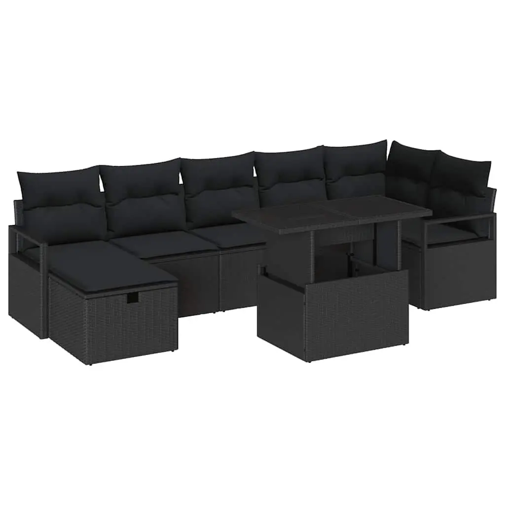 Outdoor Garden Sofa Set 8 Piece Modular Lounge Black Poly Rattan Patio Furniture