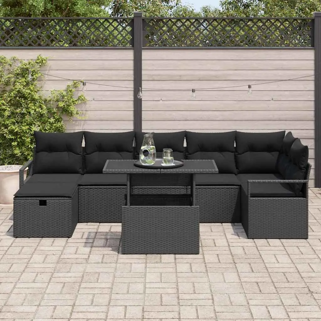 Outdoor Garden Sofa Set 8 Piece Modular Lounge Black Poly Rattan Patio Furniture