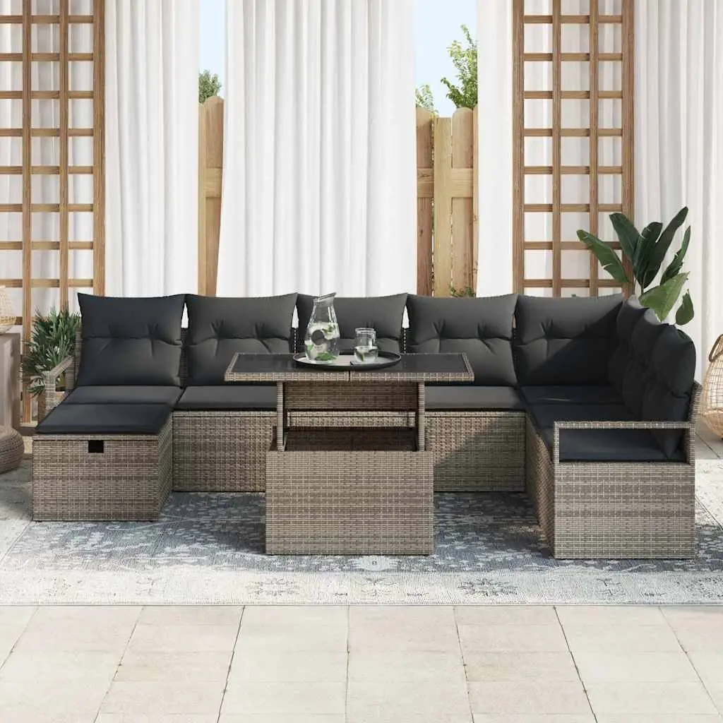 Modular Garden Sofa Set Poly Rattan 9 Pieces Grey Outdoor Furniture