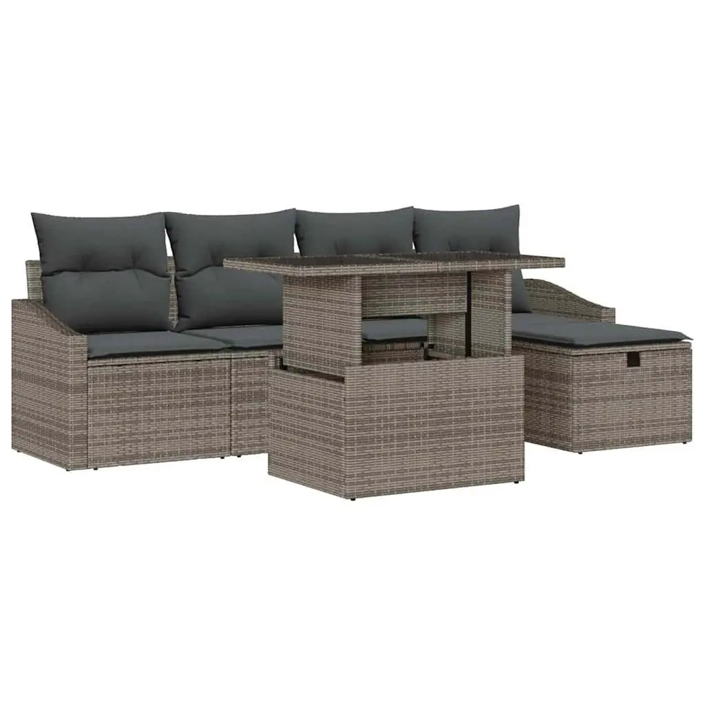 Garden Sofa Set Modular Outdoor Furniture 6 Pieces Grey Poly Rattan Height