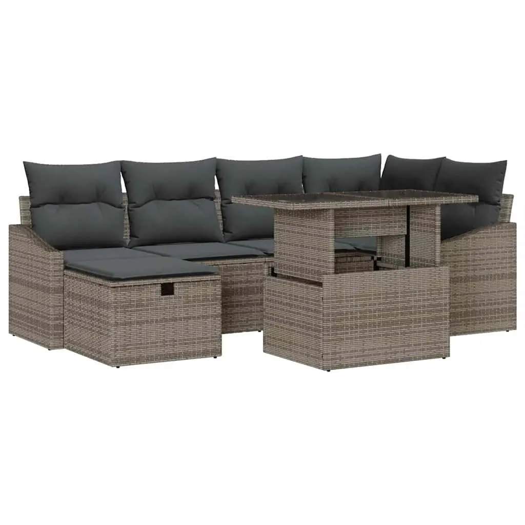 Garden Sofa Set 7 Piece Modular Outdoor Furniture with Cushions Grey Rattan
