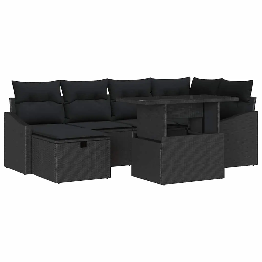 Garden Sofa Set Modular Outdoor Furniture 7 Pieces Black Poly Rattan Patio