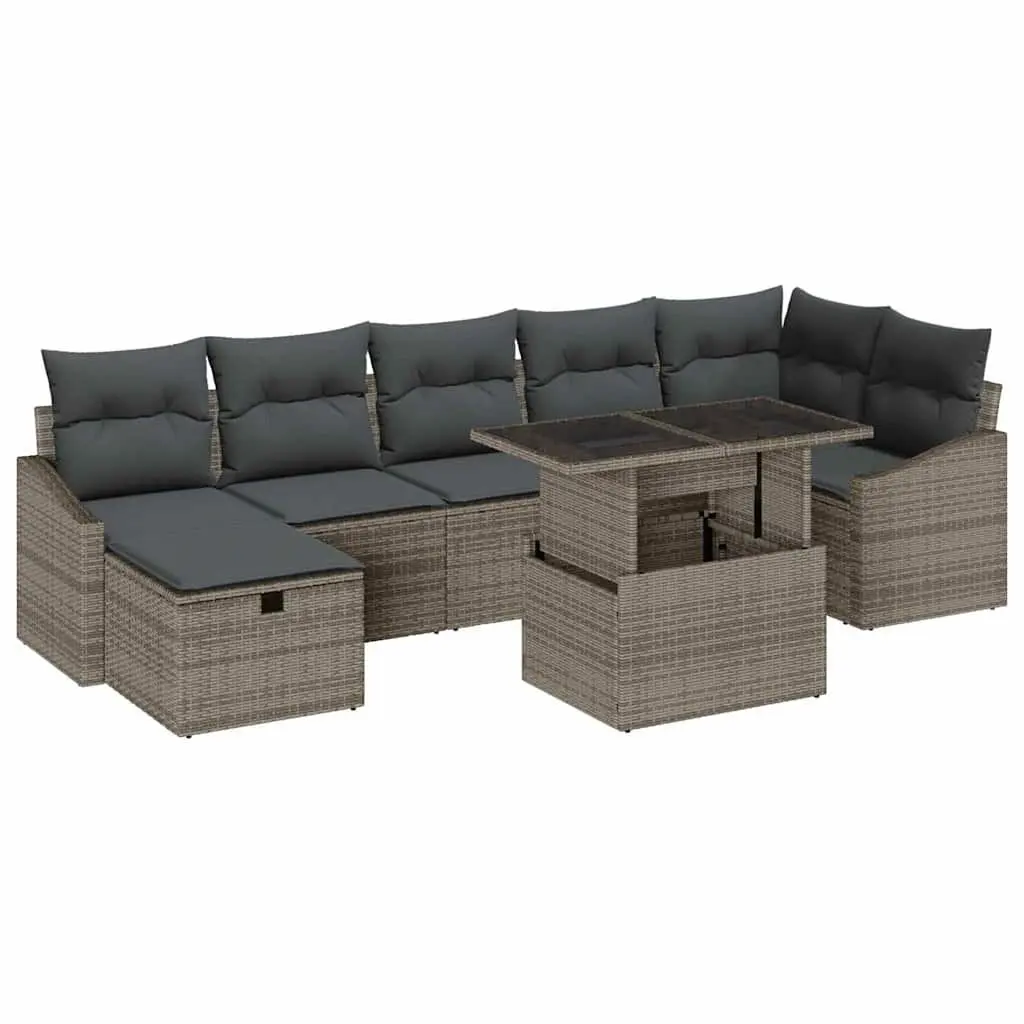 Modular Garden Sofa Set 8 Pieces Grey Poly Rattan Height Adjustable Outdoor