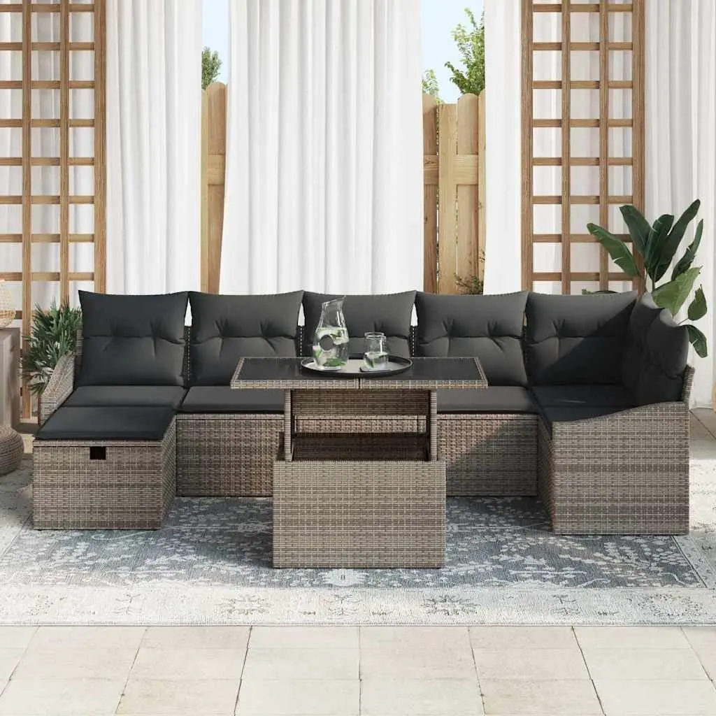 Modular Garden Sofa Set 8 Pieces Grey Poly Rattan Height Adjustable Outdoor