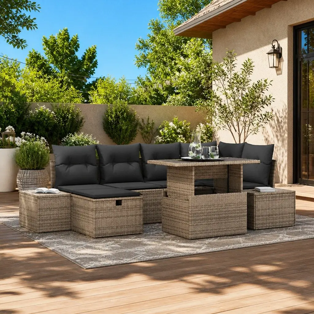 Modular Garden Sofa Set 7 Piece Height-Adjustable Grey Outdoor Furniture with