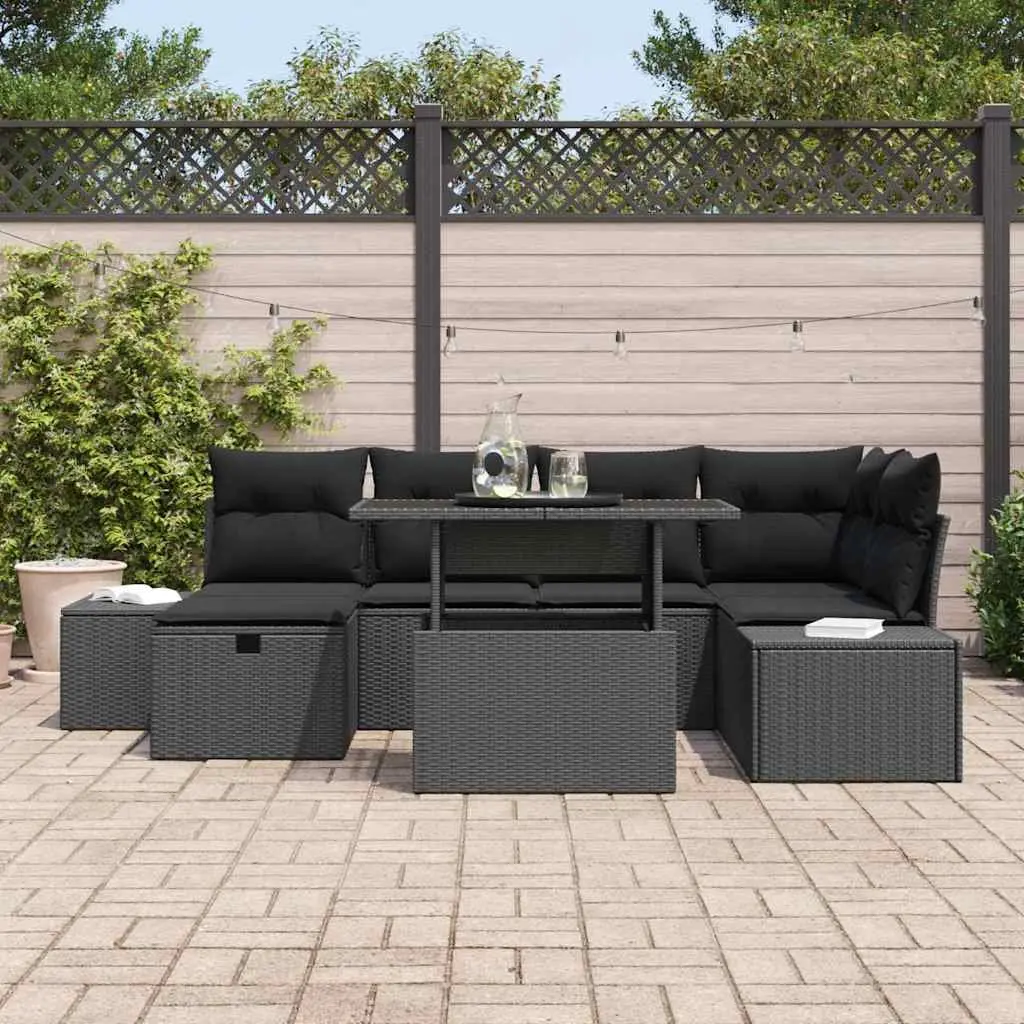 7 Piece Modular Garden Sofa Set Height-Adjustable Outdoor Furniture Black