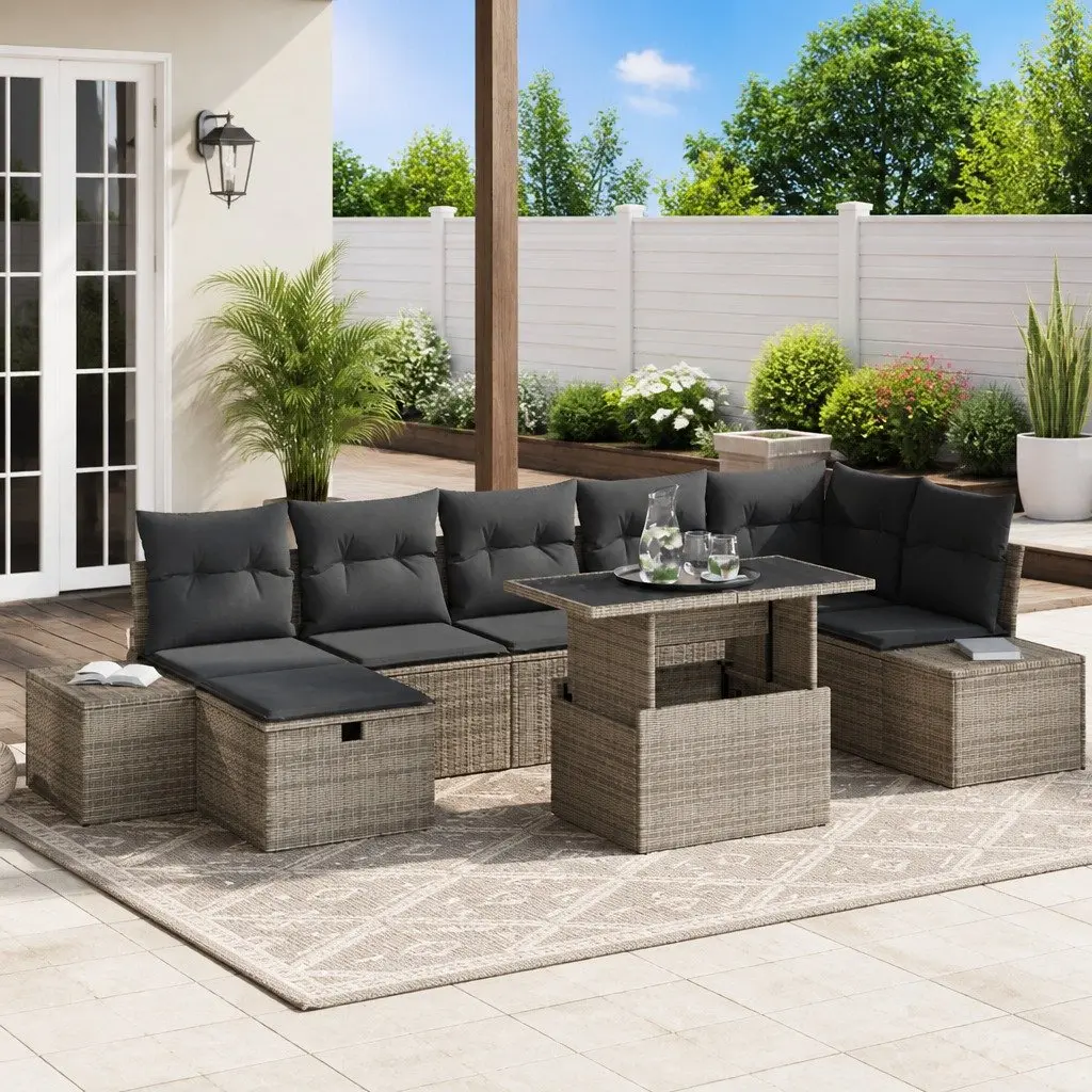 Modular Garden Sofa Set 8-Piece Poly Rattan Height-Adjustable Grey Outdoor